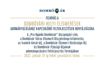 Felhívás a helyi elismerések adományozásához kapcsolódó felterjesztések benyújtására